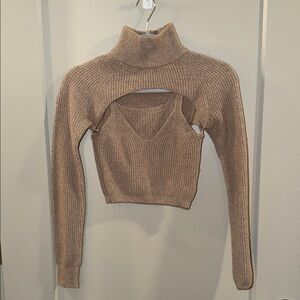 Urban Outfitters Tan Ribbed Cutout Turtleneck Sweater